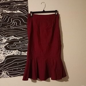 Kate Kasin Burgundy Fluted Midi Skirt Size S